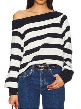 WeWoreWhat Navy & White Off-the-Shoulder Stripe Sweater XS